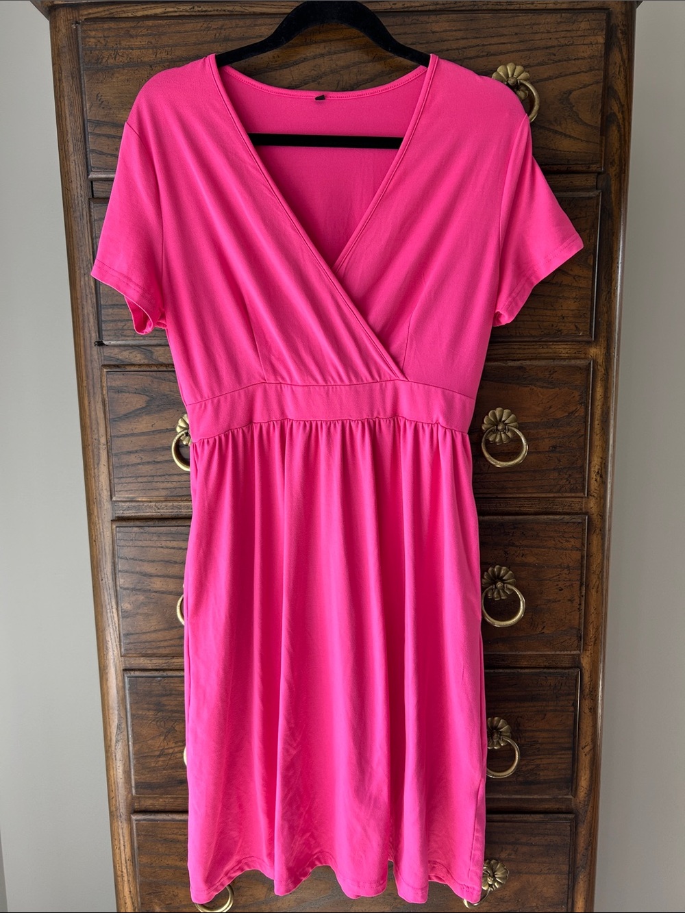 Women's Hot Pink Midi Wrap Dress